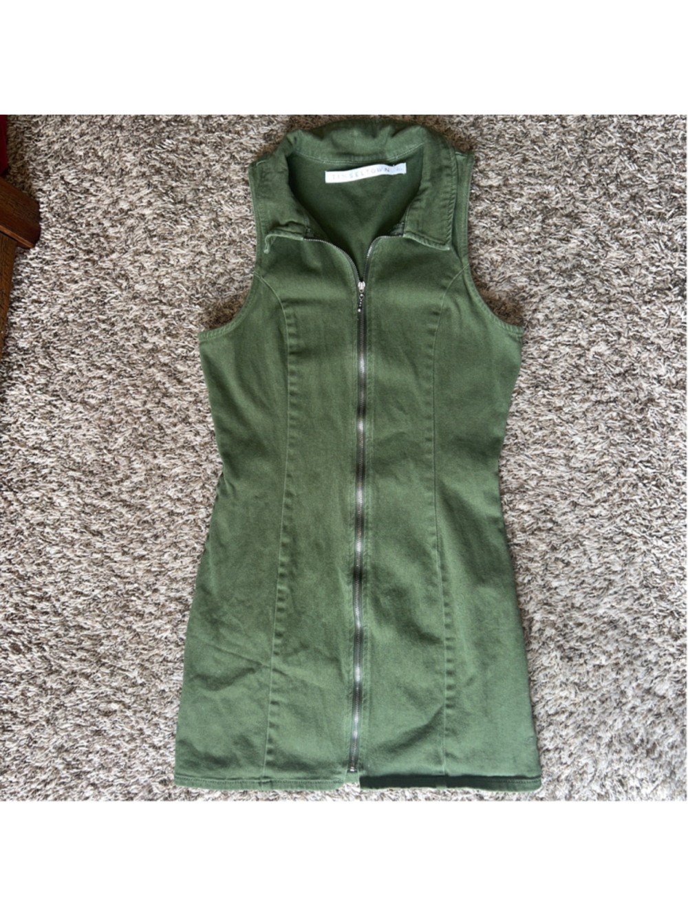 Women's Tinseltown Olive Green Zip-Front Denim Mini Dress Size M